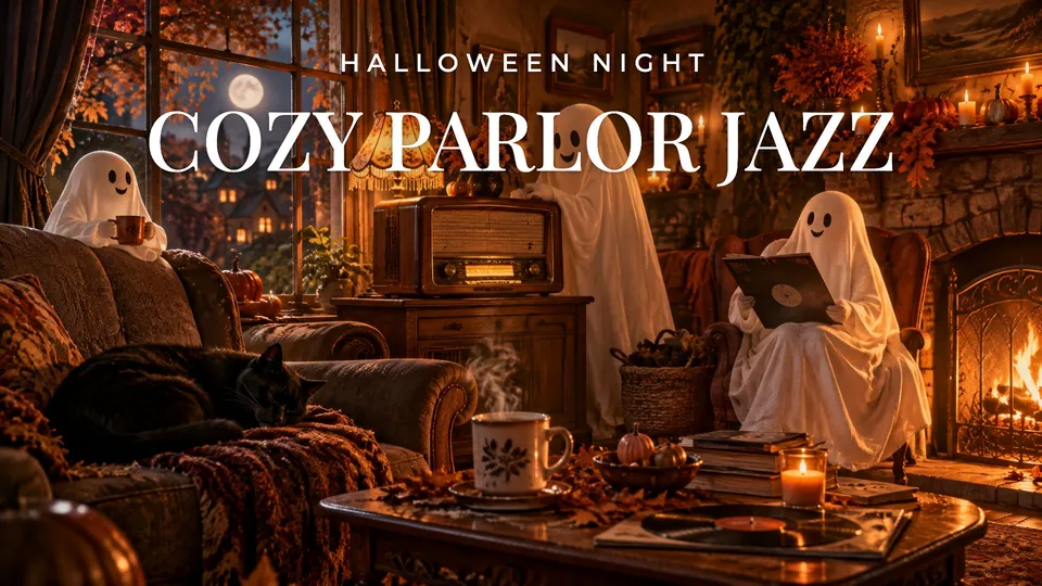 Cozy Halloween Parlor Jazz 🍂 Vintage Radio Piano for Sleep & Relaxing