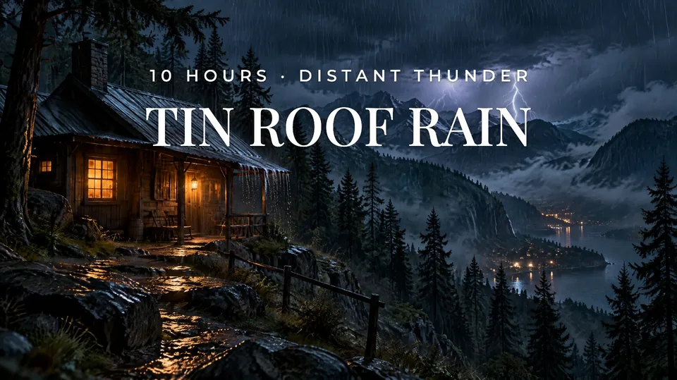 Tin Roof Heavy Rain & Distant Thunder 🌧️ Mountain Cabin for Sleep